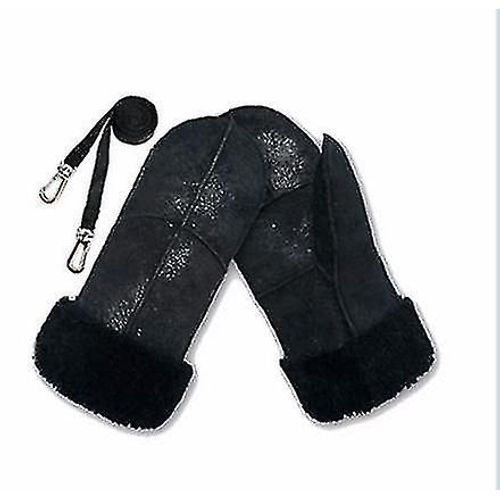 Hiver- Gants En Laine De Mouton Xxl-Noir Avec Ficelle
