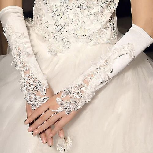 Gants De Mariée En Dentelle Brodée Sans Doigts, 1 Paire, Longueur Coude, Pour Mariage