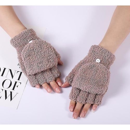 Paire De Gants Demi-Doigts - Mitaines Chaudes D'hiver Pour Femme Kaki
