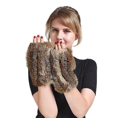 Gants En Fourrure Pour Femmes - Mitaines En Vraie Fourrure De Lapin Hiver Tricoté Chaud Sans Doigts Chauffe-Mains Style 2