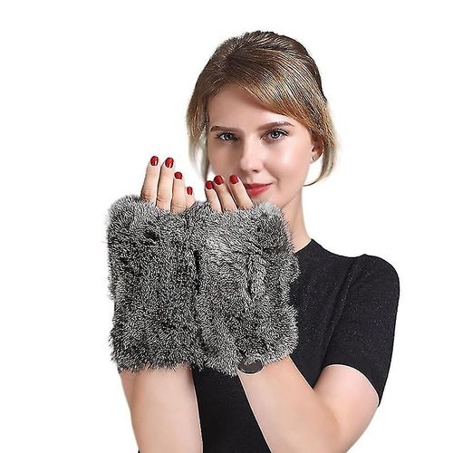 Gants En Fourrure Pour Femmes - Mitaines En Vraie Fourrure De Lapin Hiver Tricoté Chaud Sans Doigts Style 1