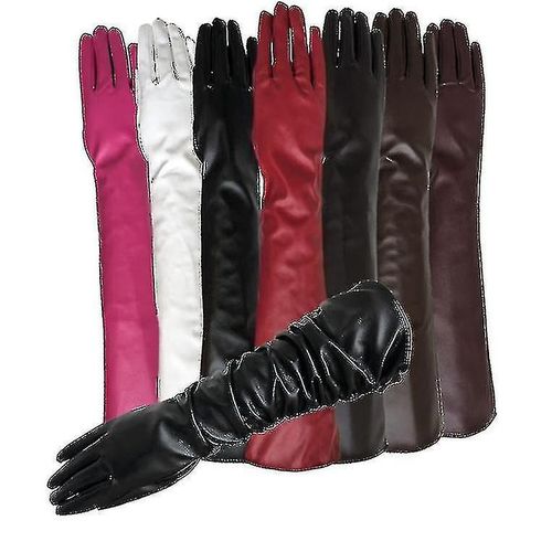 Gants De Simulation En Cuir Pour Femmes, Doublure Soyeuse, Longs Sur Le Coude, Mitaine Élégante 50cm