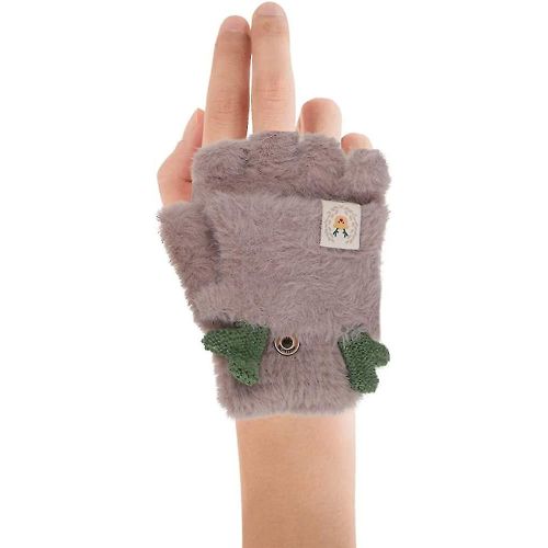 Gants En Peluche À Rabat Pour Femmes, Gants Demi-Doigts En Fausse Fourrure, Mitaines Sans Doigts