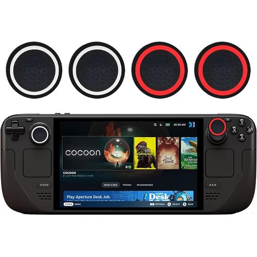 Capuchon Joystick Compatible Avec Steam Deck Oled, 4 Pièces Silicone Joystick Thumb Stick Grips Cap Coque Étui De Protection,Souple Antidérapant - Black/Red+Black/White