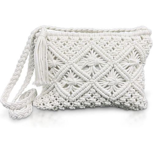 Blanc Femme Petit Sac Bandoulière Tissé Sac à Main à Fermeture éclair Mignon Sac à Bandoulière Sac de Plage Sac de Téléphone Portable Portefeuille Petit Sac Simple