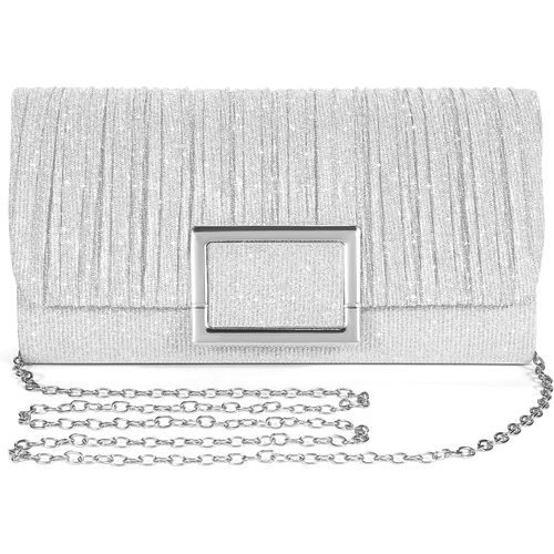 Pochette Élégante pour Femme, Sac de Soirée Brillant, Sac à Main Enveloppe Argenté, Petit Sac de Mariée, Sac à Main pour Fête et Mariage, Sac à Chaîne