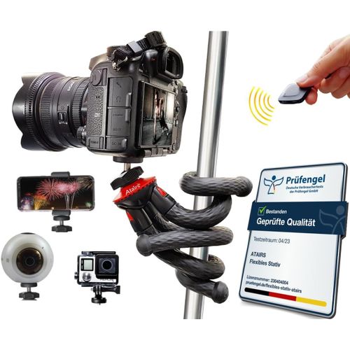 Trépied flexible avec Bluetooth, trépied, support pour smartphone iPhone Samsung S7/S7 Edge/S8/S8 +/S9/S9 + Huawei Xiaomi Appareil photo DSLR Canon/Nikon/Sony Caméra embarquée GoPro, atairs