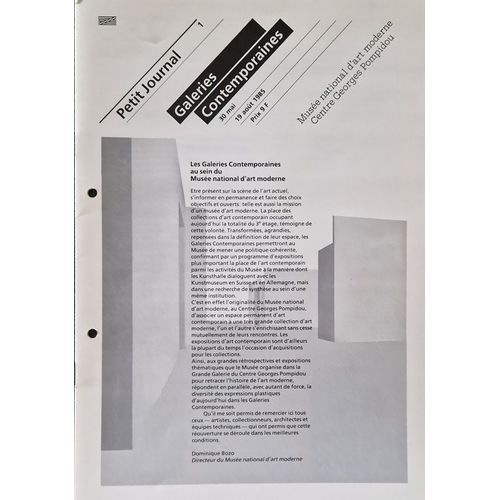 Petit Journal Numéro 1 Numéro 2 -Galeries Contemporaines 30 Mai 19 Août 1985 - 11 Sept 11 Nov 1985 Musee National D'Art Moderne - Centre Georges Pompidou Par Martine Reyss -