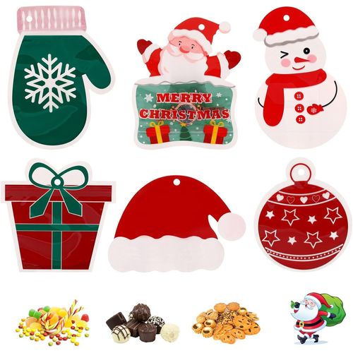 60 Pcs Sachet Plastique Bonbon Noel Sac De Noël Pour Chocolat Biscuits Bonbons Sac à Bonbons Sac Biscuit Sacs Cadeaux De Noël Pour Emballage De Cadeaux Et Pochettes Surprises De Noël