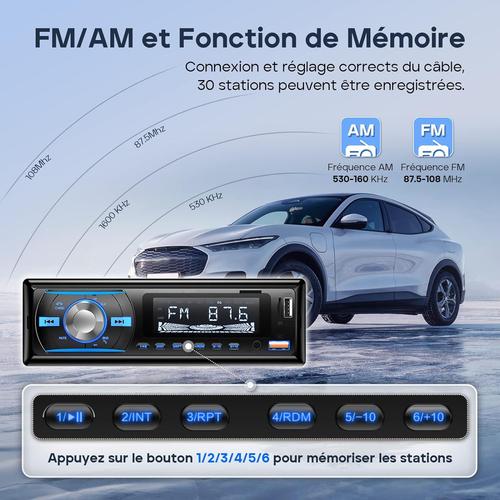 Autoradio Bluetooth Main Libre Poste Radio Voiture 1 Din MP3