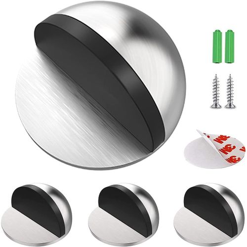 Arrêts De Portes, [Lot De 4] Arrêts Et Butées De Porte En Acier Inoxydable Stop-Porte Adhésif Au Sol Et Parquet, Butoirs De Porte Protection De Portes Et Murs Argent