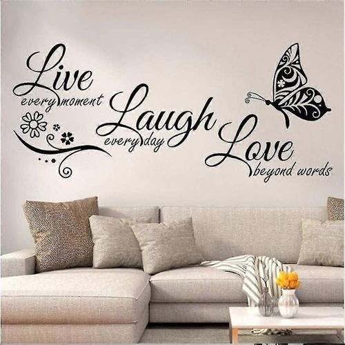 Art de l'autocollant mural motivant, autocollants en vinyle pour la chambre à coucher, citations inspirantes pour vivre chaque instant, rire tous les jours et aimer au-delà des mots. Bricolage amovible