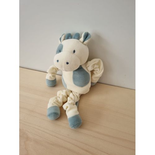 Doudou Vache Blanc Bleu Sucre D'orge