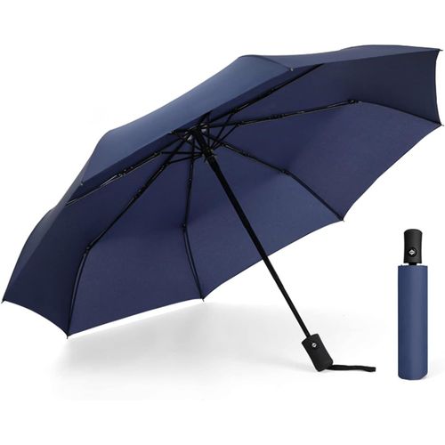 Parapluie Pliable De Voyage, Solide, Résistant Au Vent, Parapluie Compact, Portable, Ouverture/Fermeture Automatique, Parapluie Léger ¿ Homme Et Femme, Bleu Marine, Taille Unique