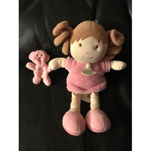 Doudou Et Compagnie Poupée Fille Demoiselles Brune Robe Rose Ours Ourson 19cm Doudou Et Compagnie 