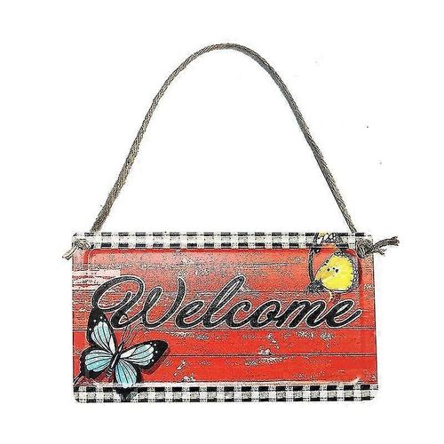 Panneau de bienvenue Papillon Plaque suspendue pour porte d'entrée Porche Décoration de ferme Fer rétro Intérieur Extérieur Extérieur Jardin Décoration murale