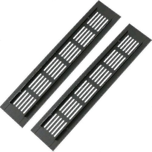 Ensemble de 2 grilles d'aération de porte rectangulaires en aluminium - 250 x 50mm - Protection contre les insectes pour camping-car, armoire, cuisine, etc. - Noir
