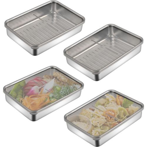 Kgabery-4 Pièces Boite Alimentaire Inox,Couvercle Récipient Alimentaire Boîte,Boîte De Conservation,Boite Rangement Frigo,Charcuterie Avec Couvercles Portable Pour Fromages,Fruits,Salades