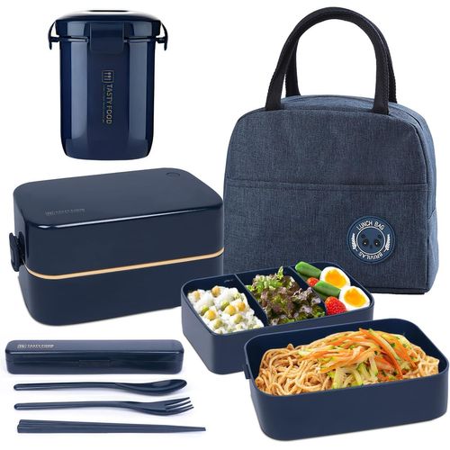 Kgabery-2 Tier Boîtes Bento Avec Sac À Lunch&couverts,Avec Compartiments Réglables Pour Adultes Et Enfants,Portable Étanche Pour Le Travail Et L¿École