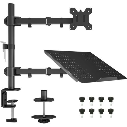Support Ecran Pc Avec Plateau Pour Ordinateur Portable Pour Moniteurs 13-27 Pouces Et Ordinateur Portable Jusqu'À 17"", Bras Ecran Pc Ergonomique, Pivotant Et Inclinable, Compatible[POU6260167]