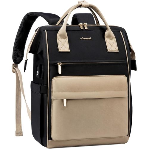 Sac À Dos Pour Femme, Avec Port De Charge Usb Et Compartiment Pour Ordinateur Portable 17"", Étanche, Pour Le Travail, L'École, L'Université, Les Voyages (Kaki, Noir)[POU6260522]