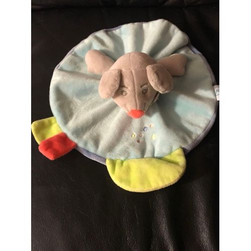 Doudou Plat Souris Baby Nat' Marceau Bleu Vert Rond 23cm