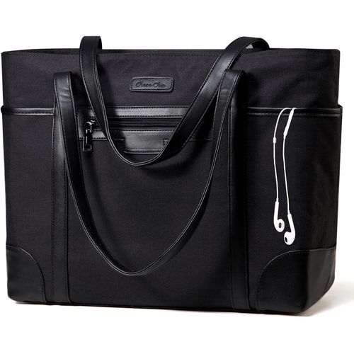 Sac Cabas Femmes¿Grande Capacité Sac Ordinateur 15,6 Pouces Imperméable Sac Fourre Tout Femmes Sacs De Travail Pour Femmes Avec Sangle De Bagages,Noir[POU6262299]
