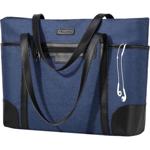 Sac Cabas Femmes¿Grande Capacité Sac Ordinateur 15,6 Pouces Imperméable Sac Fourre Tout Femmes Sacs De Travail Pour Femmes Avec Sangle De Bagages, Bleu[POU6262298]