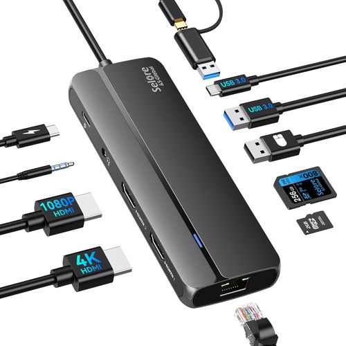 Station D'Accueil Usb C 3.0 Double Hdmi Docking Station, 10 In 2 Dock Usb C Dual Monitor, 10Gbps Usb C & Usb A, Ethernet Rj45, Audio, Sd/Micro Sd,Hub Usb C Avec Macbook Pro/Air/M1[POU6263179]