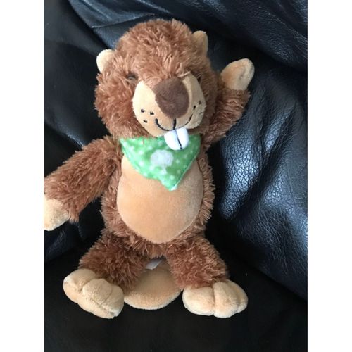 Peluche Doudou Castor Marron Bandana Vert Kinder 23cm