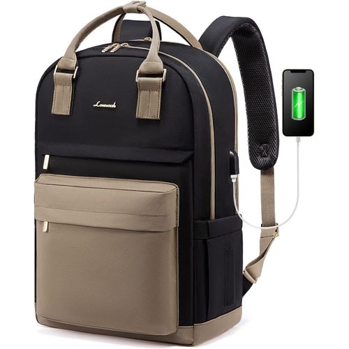 Sac A Dos Femme, 17 Pouces Imperméable Sac À Dos Pour Prdinateur Portable Elegant Antivol Avec Port De Charge Usb & Pc Compartiment Pour Collège Voyage Loisir Travail Affaire, Kaki[POU6263381]