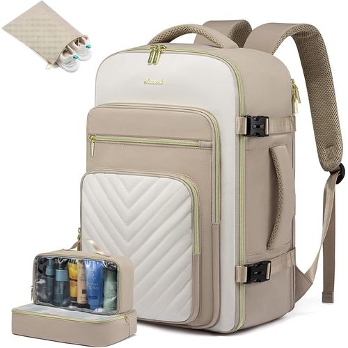 Sac À Dos De Voyage Femme, 50L Sac A Dos Bagages Cabine Avion Pour Easyjet Ryanair, Imperméable Sac Ordinateur Portable 18 Pouces Valise De Travail Randonnée Affaires, Beige Kaki[POU6265258]