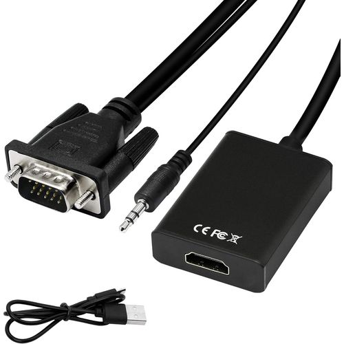 Adaptateur Vga Vers Hdmi 1080P Vga Mâle Vers Hdmi Femelle Convertisseur Pour Ordinateur, Ordinateur De Bureau, Ordinateur Portable, Pc, Moniteur, Hdtv Avec Câble Audio Et Câble Usb[POU6266457]