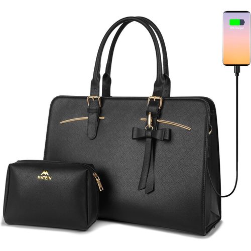 Sacoche Ordinateur Femme, Sac Ordinateur Femme 15.6 Pouces, Sacoche Pc Portable, Porte Document Cuir, Sac À Bandoulière Imperméable Elegant Pour Travail Affaires Université, Noir[POU6264075]
