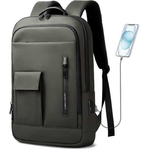 Sac À Dos Ordinateur Portable 15,6"" Et Tablette 12,9"" Avec Port De Charge Usb Pour Hommes, Léger, Fin Et Imperméable Adapté Au Travail, Business, Université, Loisirs, Voyage (Vert)[POU6264109]