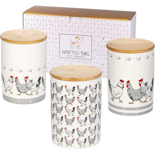 Kgabery-Boîtes Alimentaires Hermétiques En Céramique,Lot De 3 Bocaux Rangement Cuisine,Pot Alimentaire Avec Couvercle Pour Thé,Café Et Sucre 1200 Ml-Poules