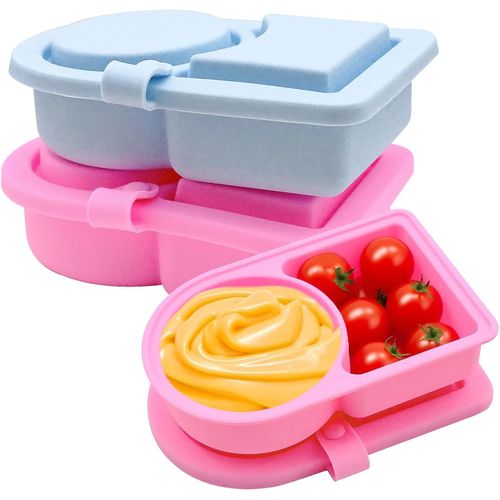 KGABERY-Lot De 2 Boîtes À Goûter Réutilisables En Silicone À Double Compartiment Avec Couvercles,Pour Vinaigrette,Sauce,Assaisonnement,Voyage,Bureau,Pique-Nique,Boîtes De Rangement