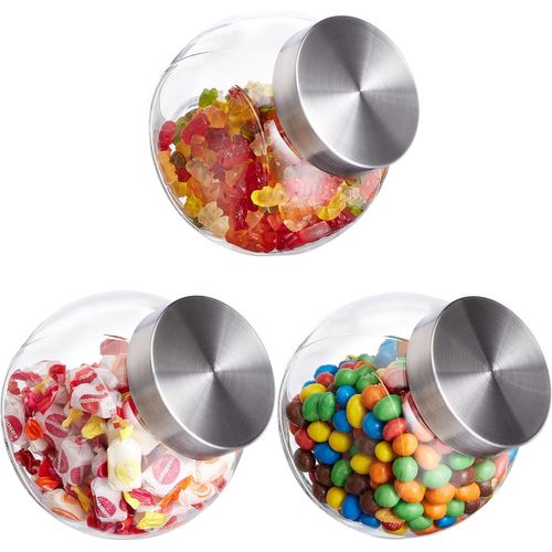 Kgabery-Bonbonnière En Verre,Lot De 3,Bocaux,Couvercle En Inox,1,5 L,Friandises Et Autres Aliments,Transparent