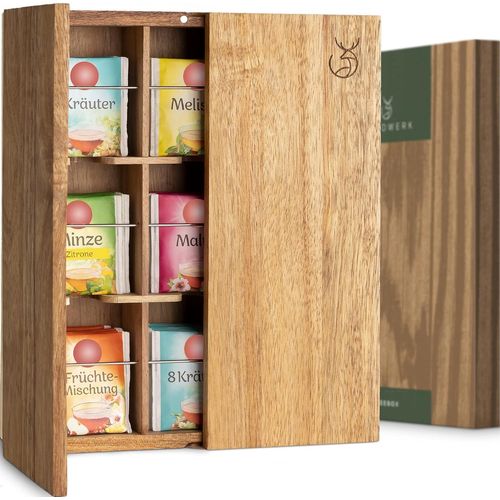 KGABERY-Boîte À Thé (9 Compartiments)-Boîte À Thé Compartiments En Chêne Robuste Et Sans Plastique-Boîte À Thé Bois-Rangement Thé Avec Accessoires Pour Montage Mural