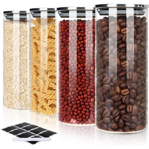 Kgabery-Bocaux Rangement Cuisine En Verre Hermétique Lot De 4 Bocal En Verre Avec Couvercle 950 Ml Pot En Verre Avec Couvercle En Inox,Bocaux En Verre Pour Pâtes,Céréales,Thé,Haricots,Cornflakes