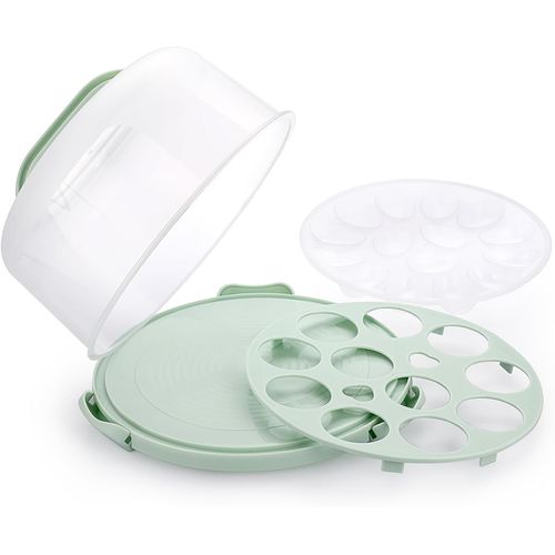 Kgabery-Boîte De Transport À Gâteaux Portable En Plastique Multifonction Boîte À Gâteaux Porte-Gâteau Avec Poignées Et Plateau À Oeufs Pour Cupcakes,Desserts,Pain,Tartes (Vert,30cm)