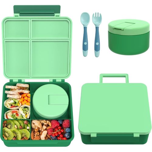Kgabery-Lunch Box Enfant Set Avec 300ml Boite Isotherme Repas Chaud,Anti-Fuite Bento Box Enfant Adulte Avec 4 Compartiments Et Couverts,Boîte À Lunch Sans Bpa Pour Enfants,École,Excursions,Vert