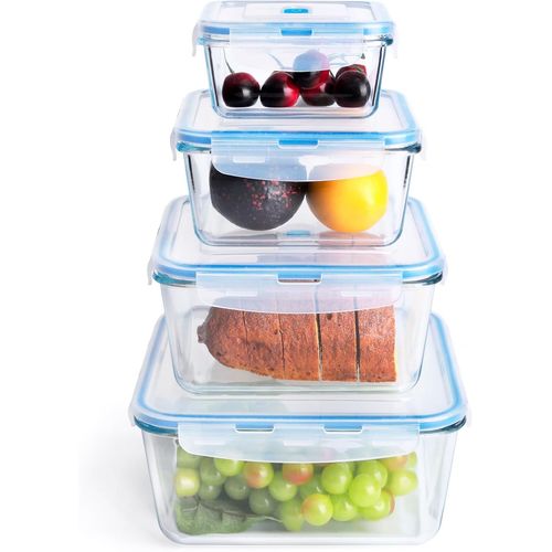 KGABERY-Lot De 4 Récipient Boîtes Alimentaire En Verre Extra Large,Récipients De Stockage En Verre Avec Couvercles,Boîte De Rangement Hermétique Sans Bpa (Carrée)