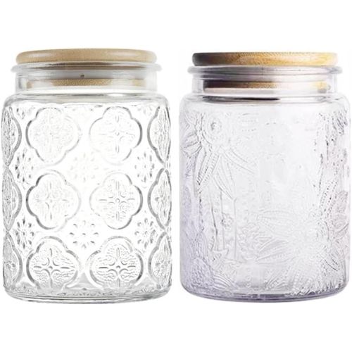 Kgabery-Bocal De Rangement En Verre De 700 Ml Avec Couvercles Hermétiques En Bois,Boîtes Alimentaires Vintage Pour Comptoir De Cuisine,Garde-Manger,Café,Thé,Bicarbonate De Soude,Bonbons,Joli Bocal De