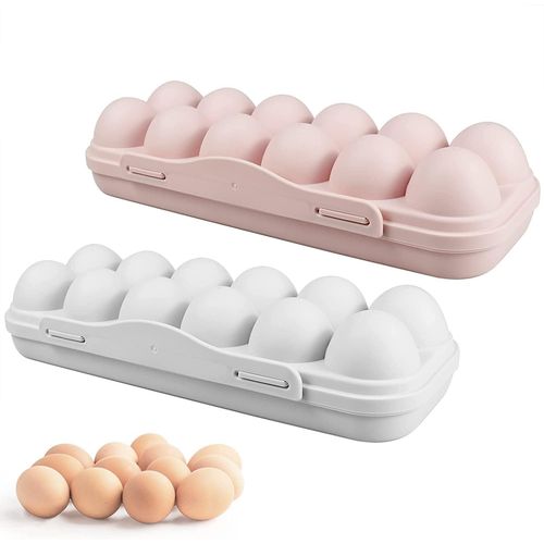 Kgabery-2 Pièces Boîte À Oeufs,12 Grilles Boîte De Rangement Des Oeufs Frigo En Plastique Avec Couvercle,Plateau À ?Ufs Support À ?Ufs Pour Réfrigérateur,Conteneur De Stockage D'oeufs29,5x10 Cm