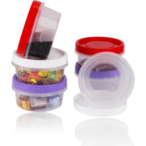 Kgabery-6 Pcs Boîtes Alimentaires Avec Couvercles 300ml Mini Boîte Alimentaire Plastique Conservation Petits Contenants Alimentaire Pour Congélateur Lave-Vaisselle Fruits Yaourts (Violet/Rouge/Blanc)