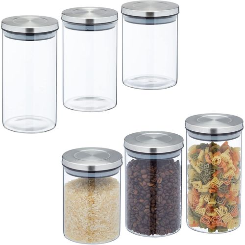 KGABERY-Lot De 6 Bocaux En Verre Avec Couvercle Inox,Bocal Conservation,3 Tailles,Hermétique,Transparent/Argenté
