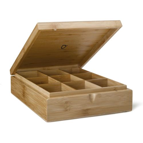 KGABERY-Tbc09Bn Storage Boîte À Thé Avec 9 Compartiments Sans Fenêtre Bambou