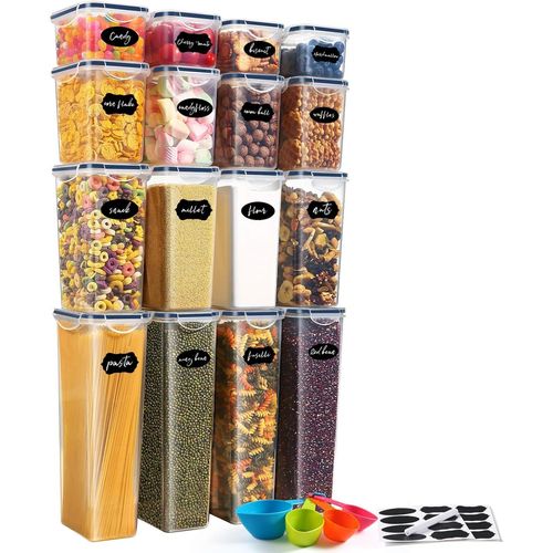 Kgabery-Boite Hermetique Alimentaire,16 Boîtes Alimentaires En Plastique Sans Bpa Avec Couvercles,Boite De Rangement Cuisine,Pour Céréales,Farine Et Aliments Secs