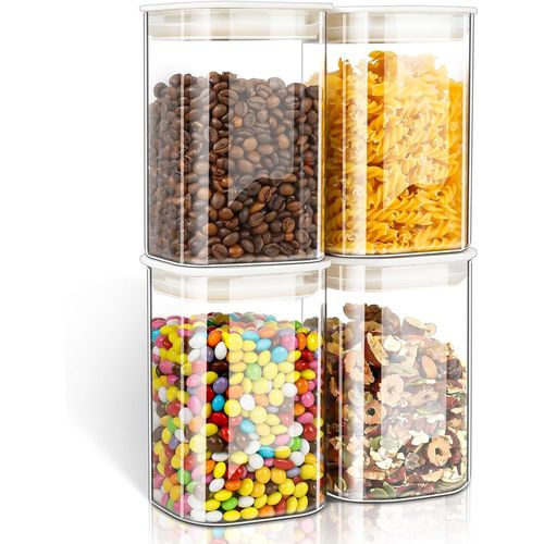 Kgabery-Bocaux En Verre Carrés 1100ml,Lot De 4 Bocal En Verre Avec Couvercles Abs Empilables Et Lavables,Boite Alimentaire Verre Hermétique Pour Rangement Cuisine/Bureau